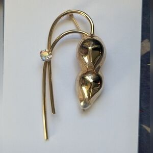 Vintage Floral Goldtone Brooch Faux Pearl Clear Rhinestones Lilly Of The Valley